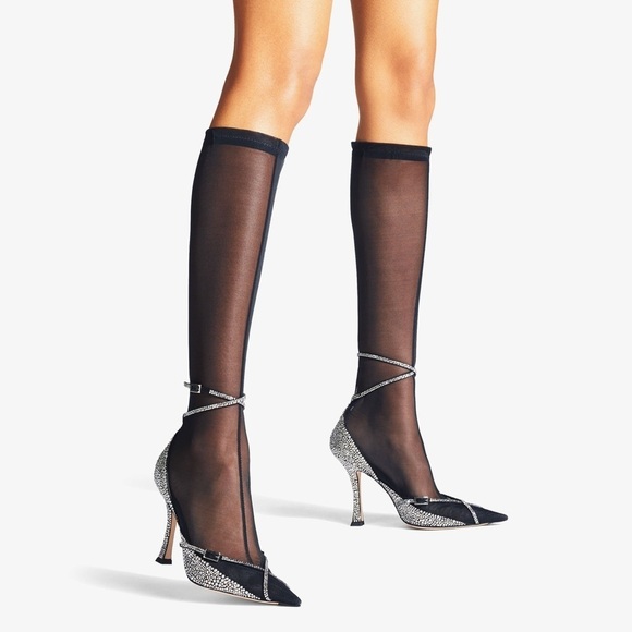 Jimmy Choo x Mugler Hoseriy Mesh Crystal Boots - Picture 1 of 15